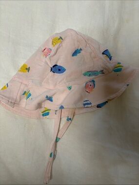 Angel Dear Pink Baby Sun Hat with Multicolor Fish Print